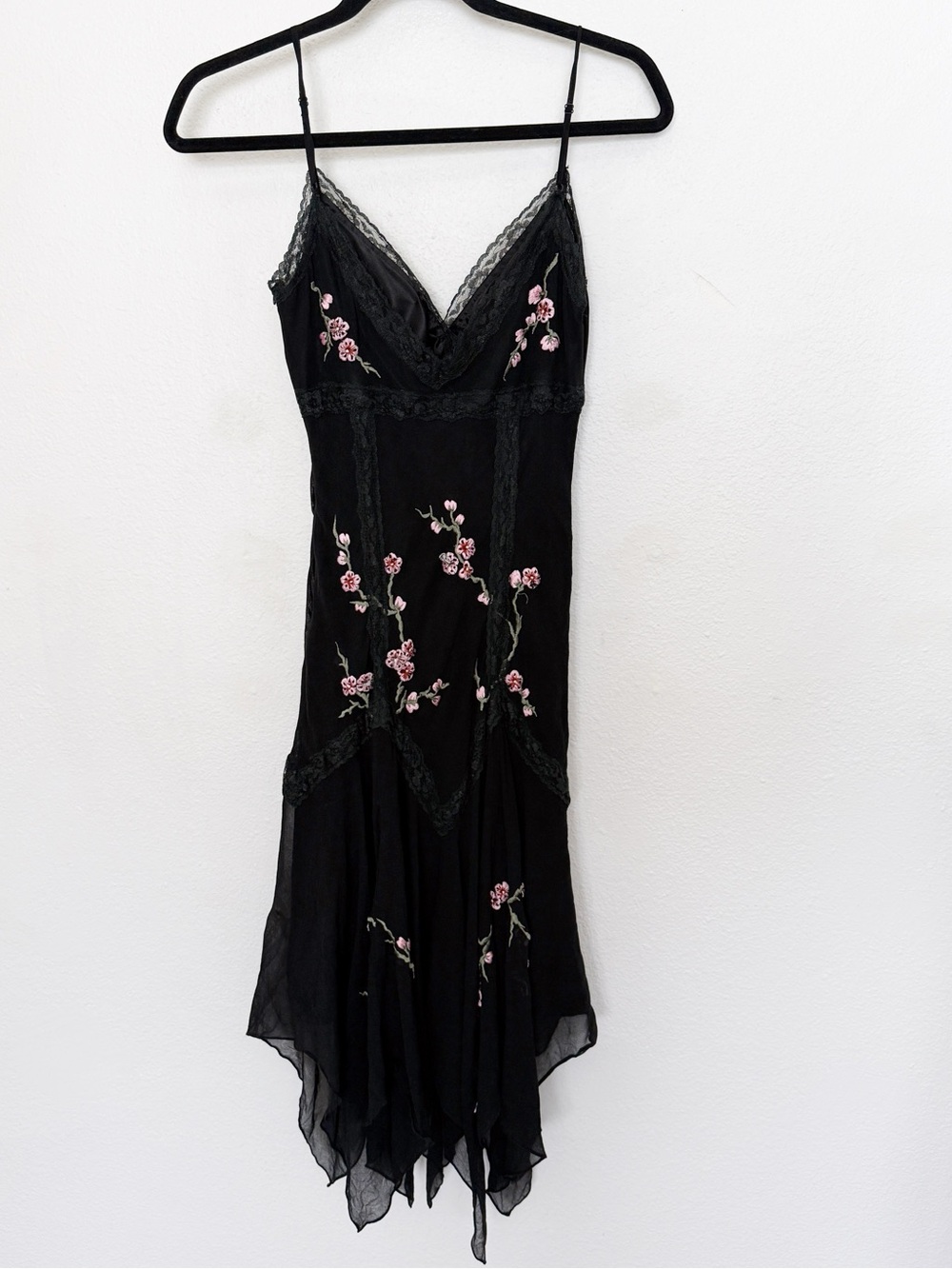 Vintage Y2K Sue Wong 100% Silk Embroidered Fairy Hem Dress Sz 2 - Picture 3 of 13